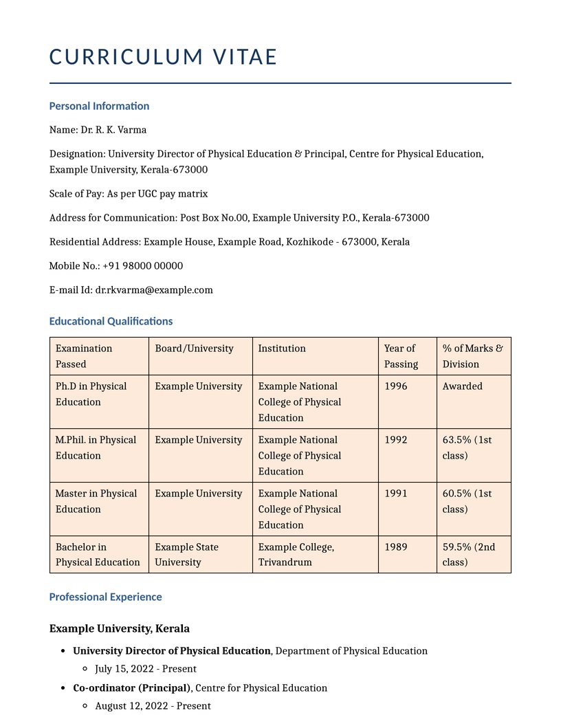 Anonymized academic cv sample