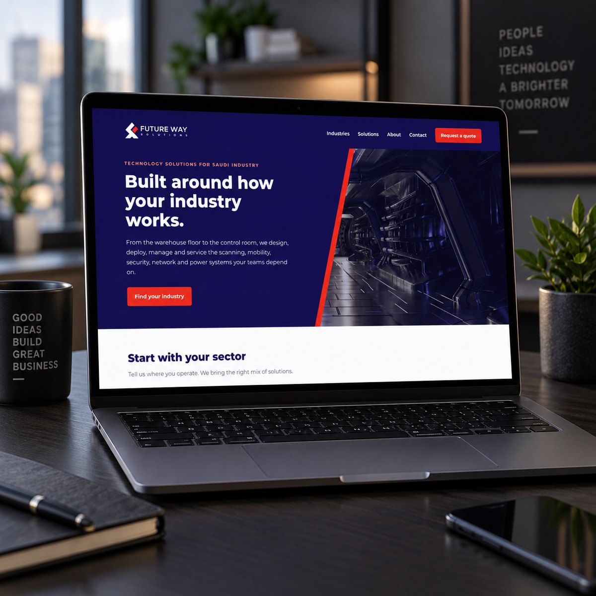 Website designed and built for a Saudi technology company, shown on a laptop
