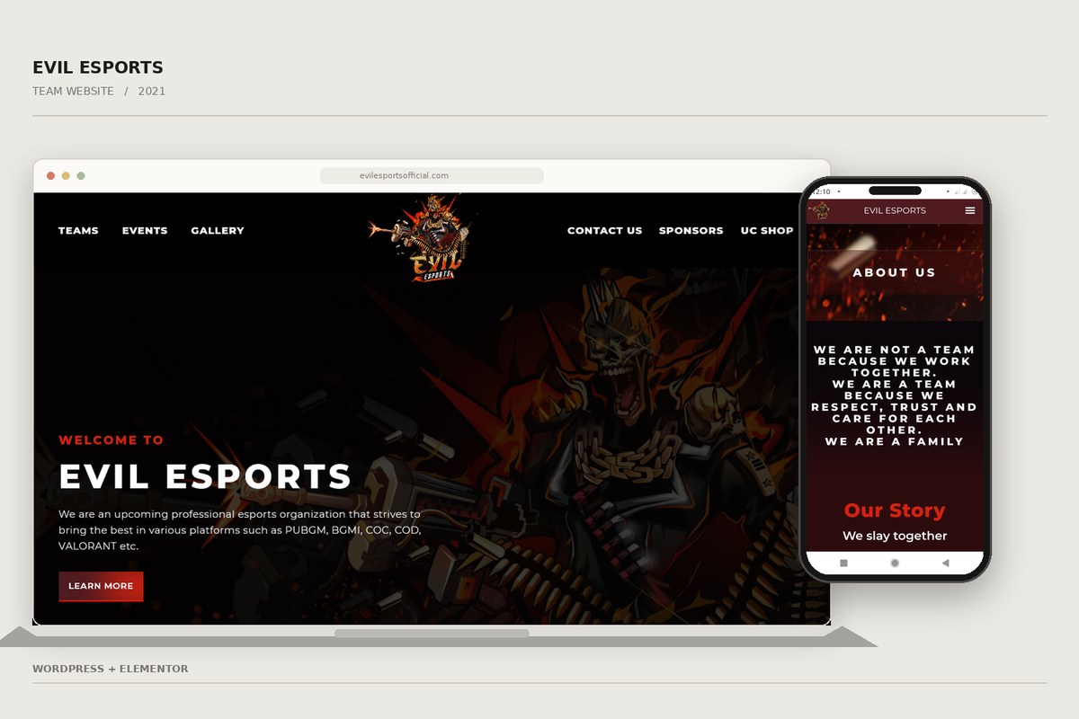 Evil Esports website shown across desktop, tablet and mobile devices
