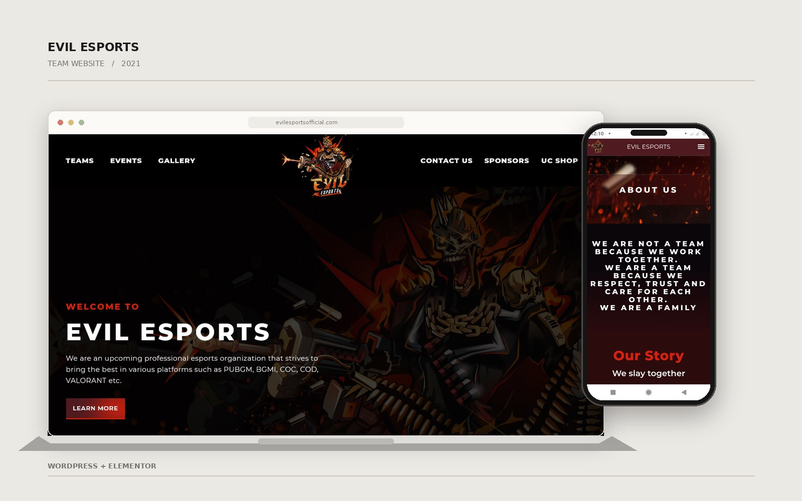 Evil Esports website shown across desktop, tablet and mobile devices