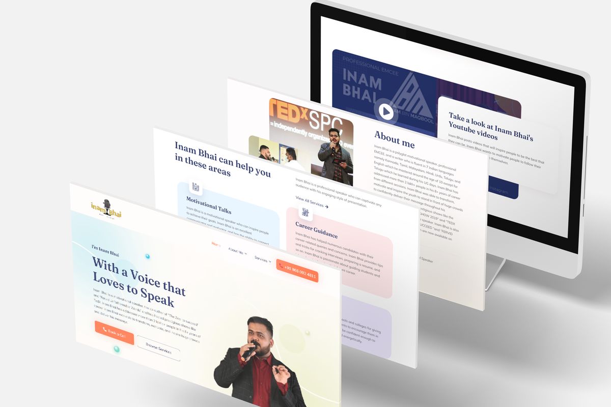 Inam Bhai website homepage mockup on desktop