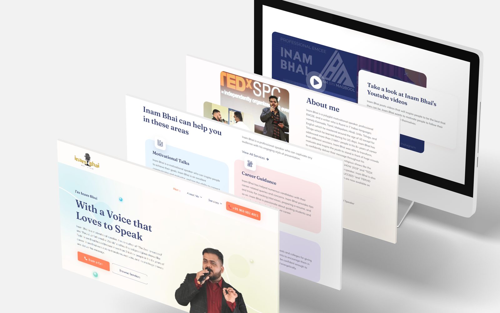 Inam Bhai website homepage mockup on desktop
