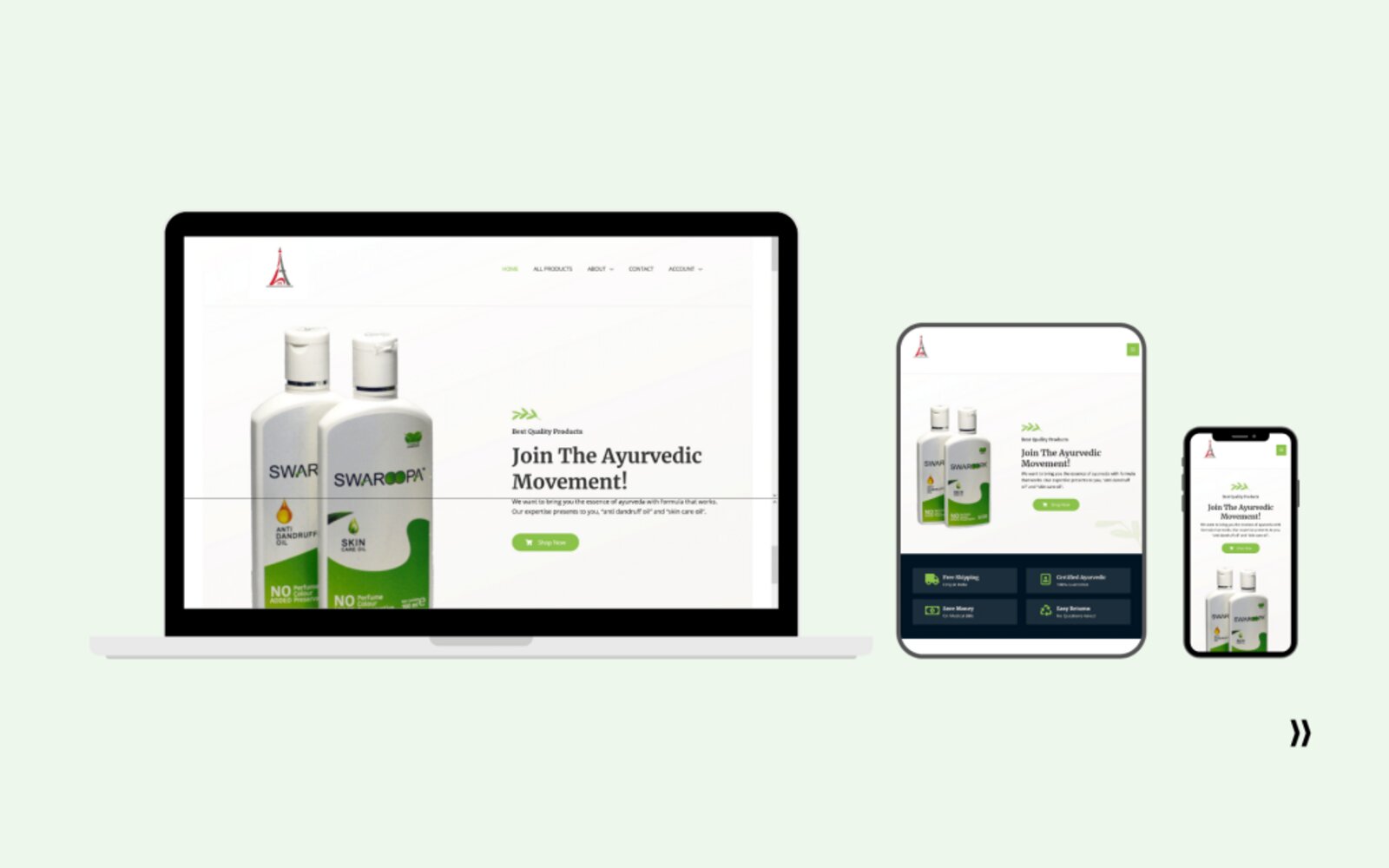 Swaroopa Care website shown across laptop, tablet and mobile devices