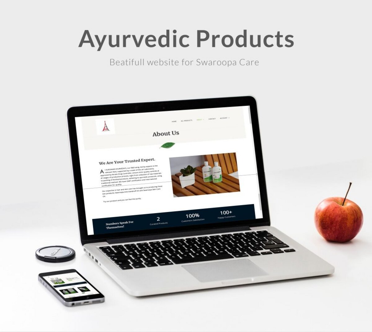 Swaroopa Care website on a laptop and phone, showing the about page