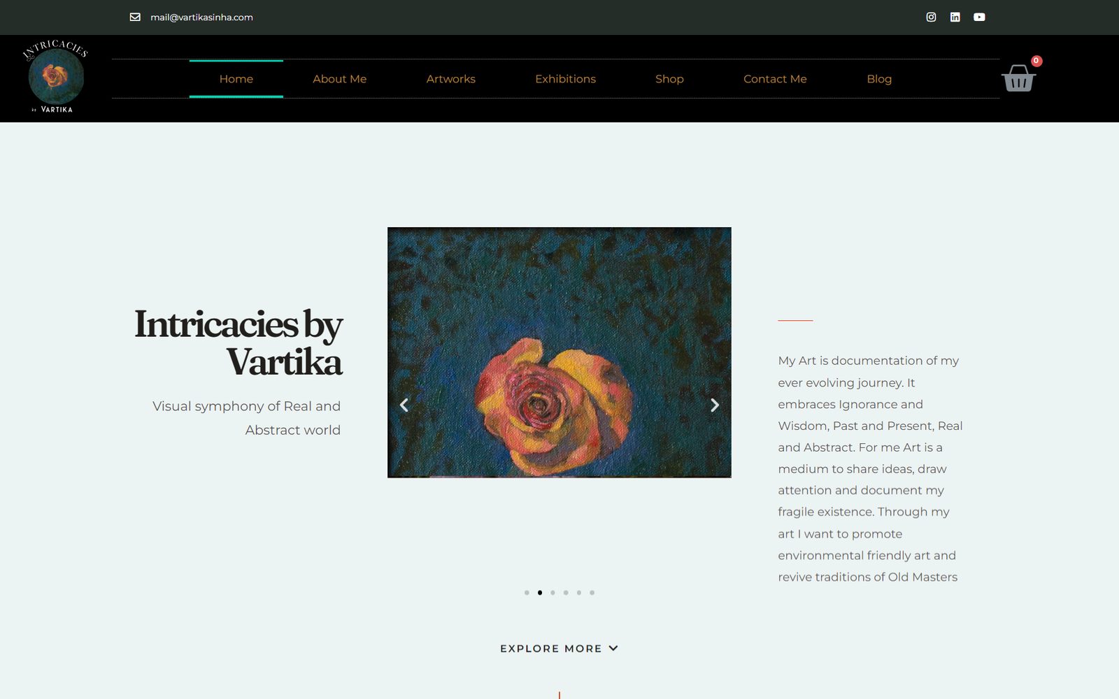 Intricacies by Vartika website homepage